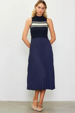Mixed Media Pleated Midi Dress*SKIES ARE BLUE Outlet