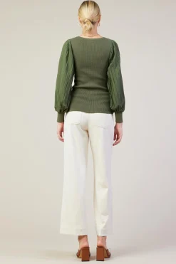 Mixed Media Pleated Sleeve Top*SKIES ARE BLUE