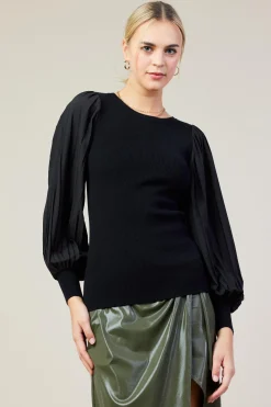 Mixed Media Pleated Sleeve Top*SKIES ARE BLUE Outlet