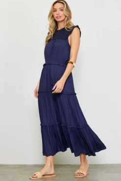 Mixed Media Ruffled Tiered Midi Dress*SKIES ARE BLUE Online