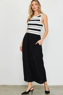 Mixed Media Striped Sleeveless Midi Dress*SKIES ARE BLUE Outlet