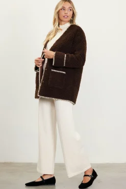 Noelle Contrast Stitch Detail Sherpa Coat*SKIES ARE BLUE
