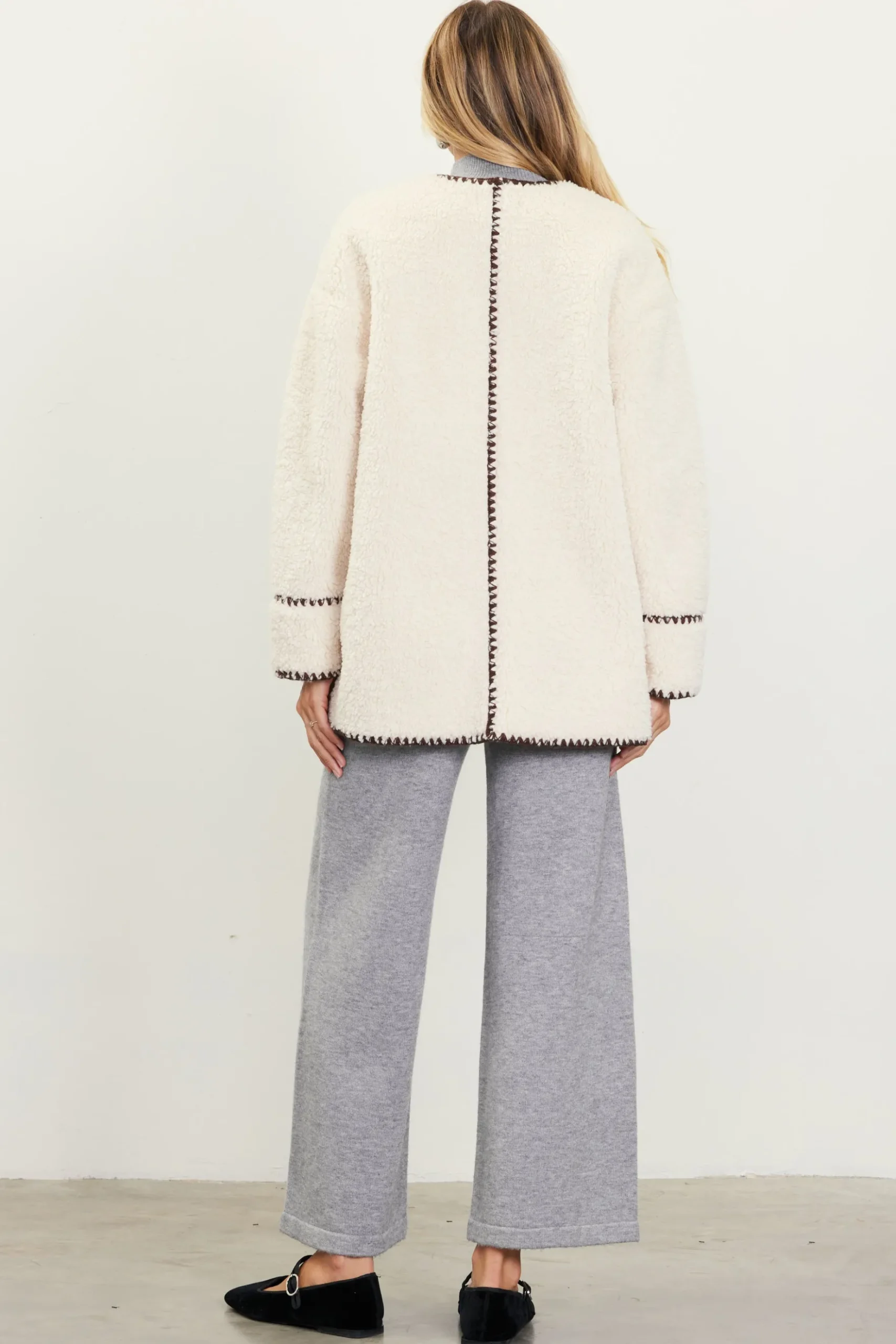 Noelle Contrast Stitch Detail Sherpa Coat*SKIES ARE BLUE New