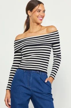 Off Shoulder Stripped Knit Top*SKIES ARE BLUE Best