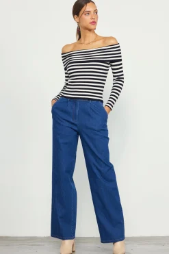 Off Shoulder Stripped Knit Top*SKIES ARE BLUE Best