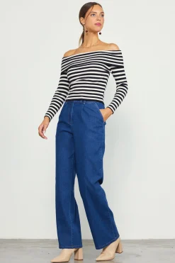 Off Shoulder Stripped Knit Top*SKIES ARE BLUE Best