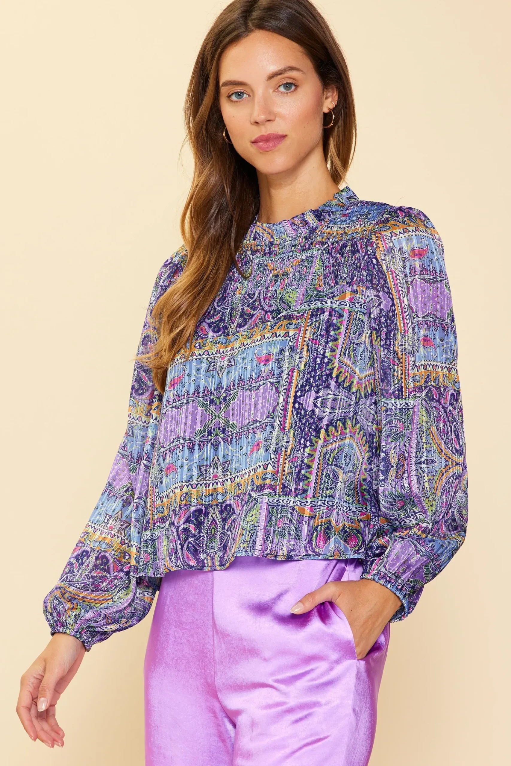 Paisley Motif Smocked Detail Top*SKIES ARE BLUE Clearance