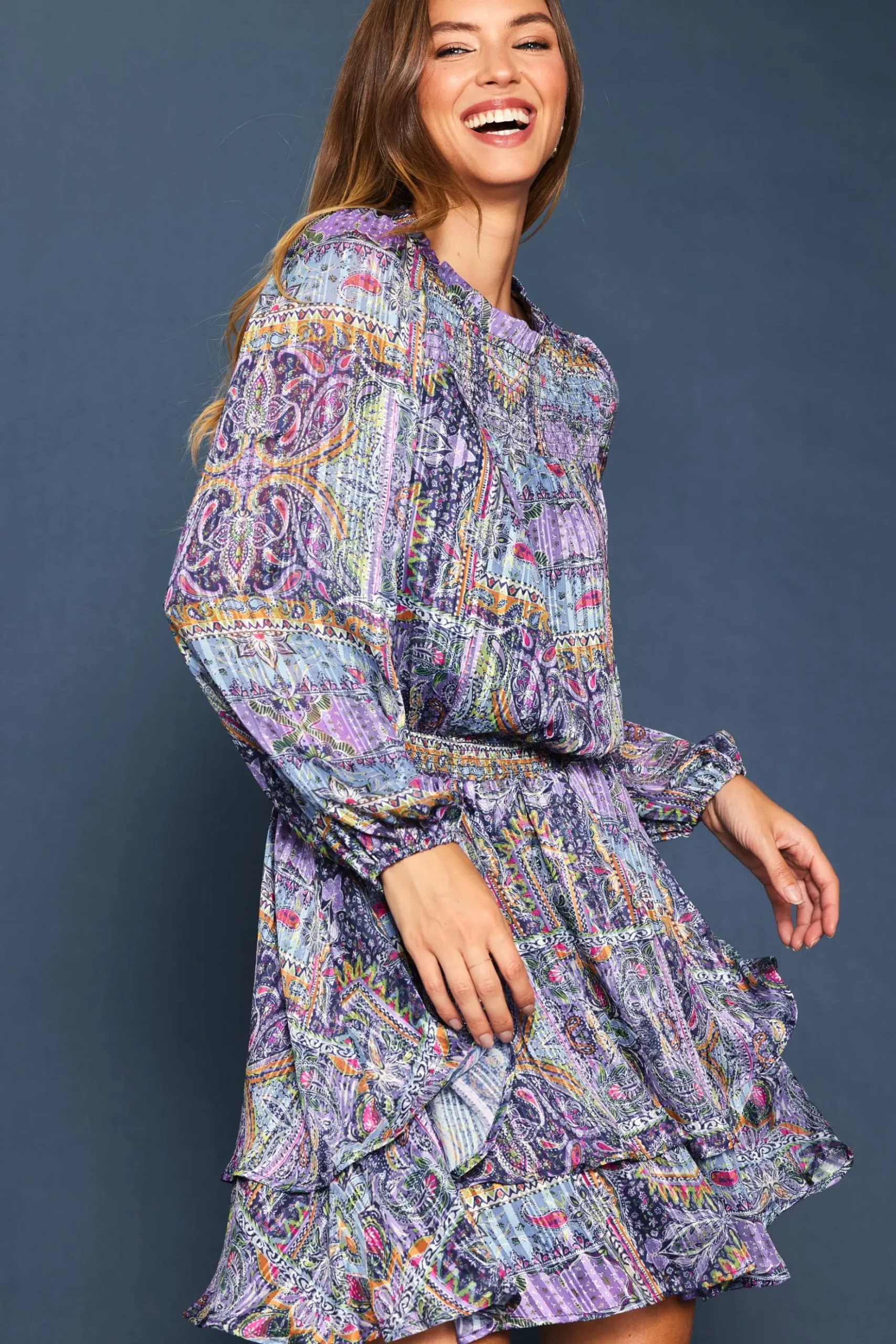 Paisley Motif Smocked Mini Dress*SKIES ARE BLUE Best