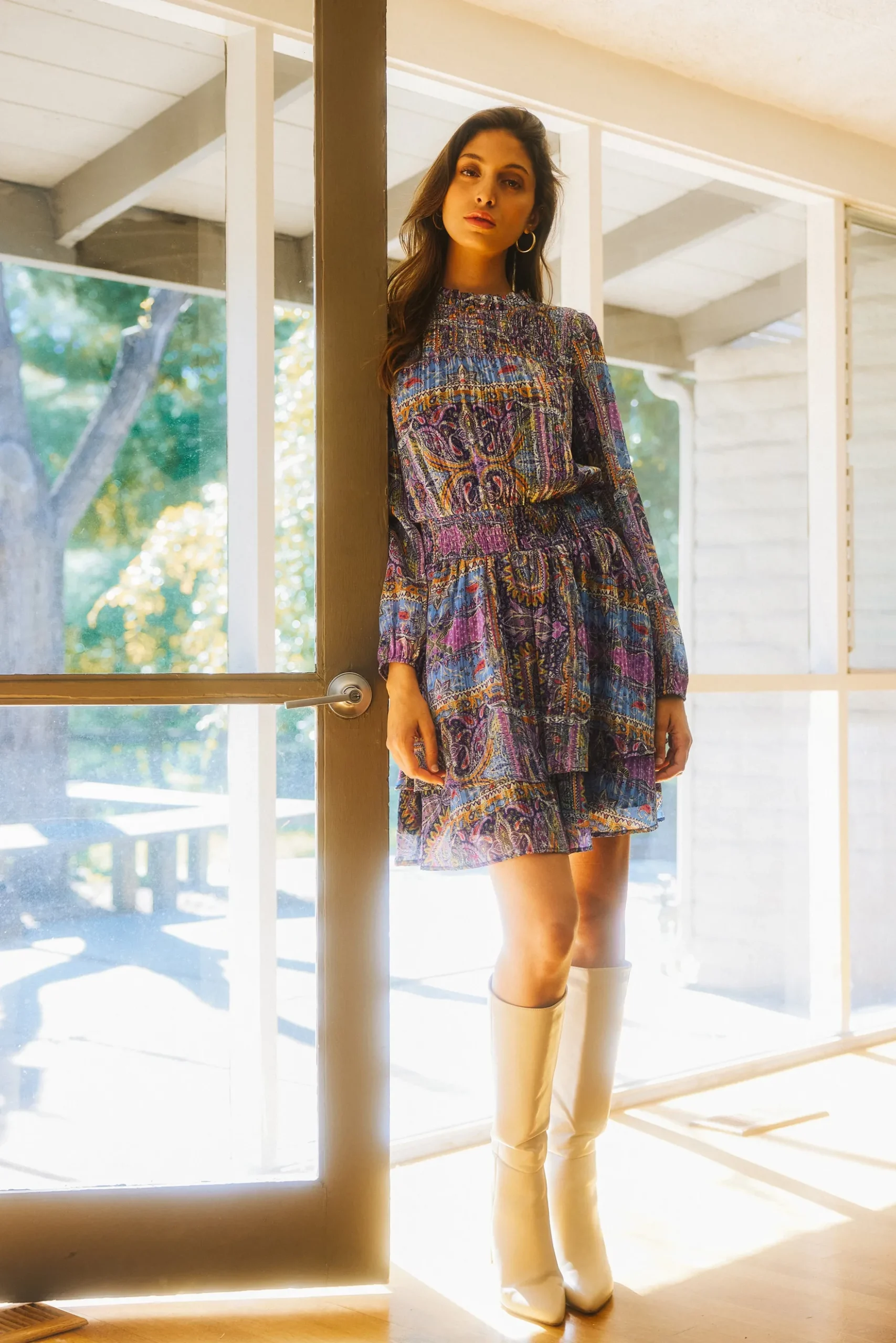 Paisley Motif Smocked Mini Dress*SKIES ARE BLUE Best