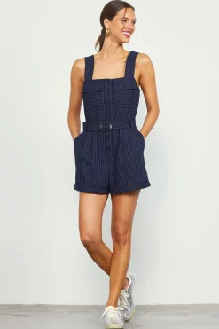 Pinstripe Buttondown Romper*SKIES ARE BLUE New