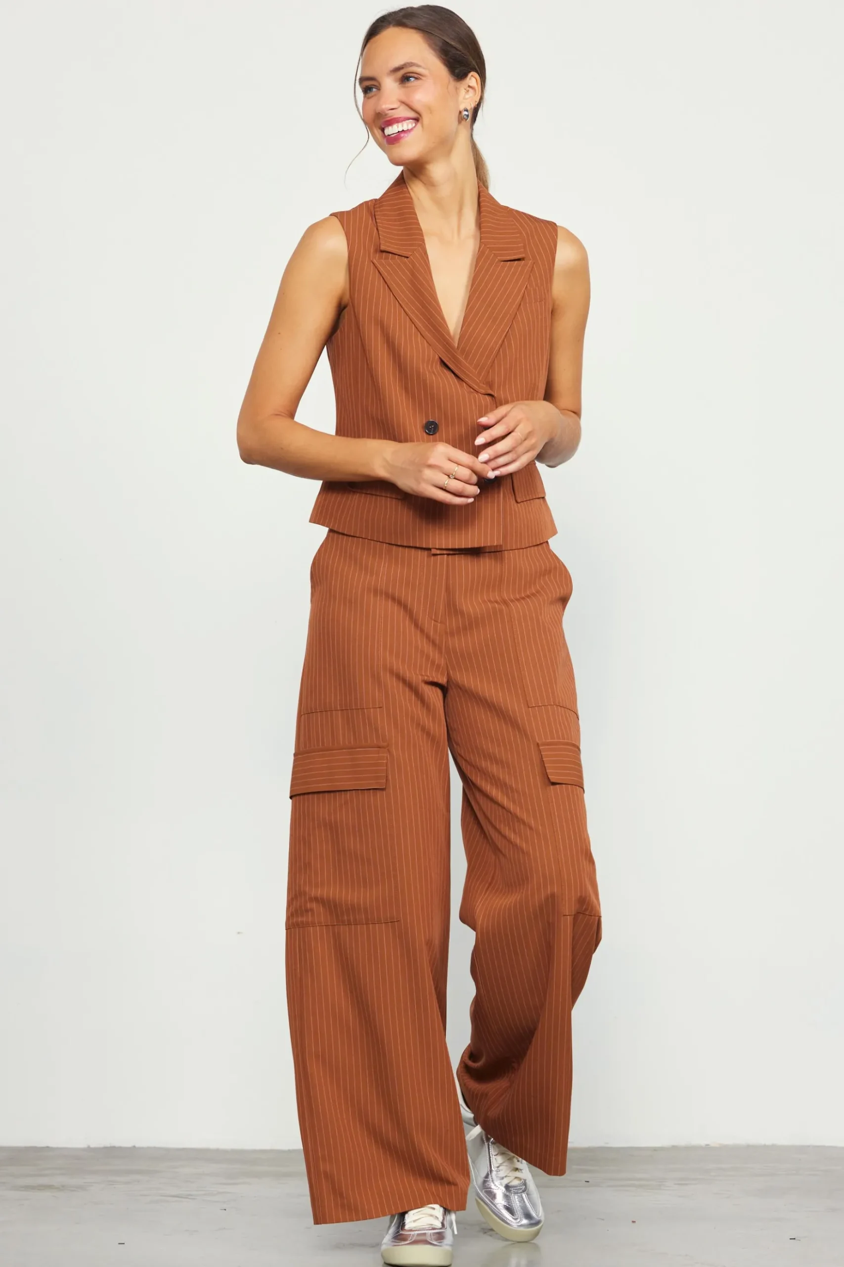 Pinstriped Cargo Wide Leg Pants*SKIES ARE BLUE