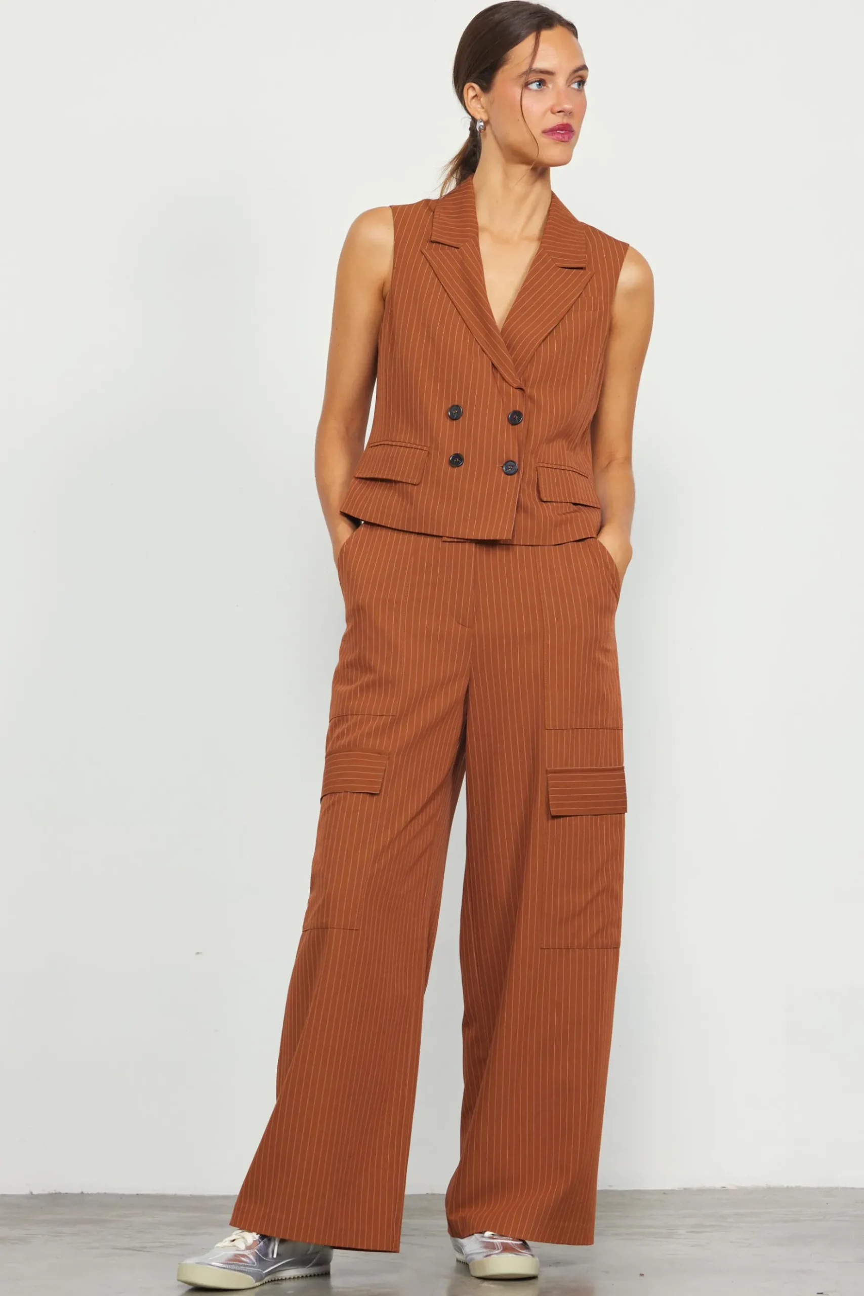 Pinstriped Cargo Wide Leg Pants*SKIES ARE BLUE