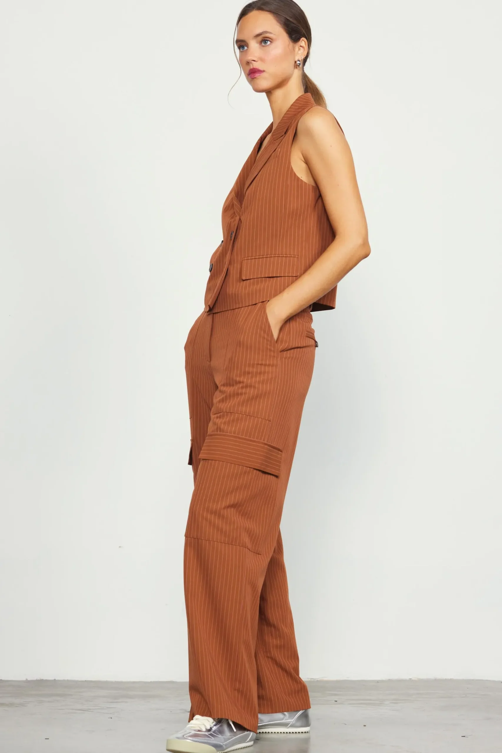 Pinstriped Cargo Wide Leg Pants*SKIES ARE BLUE