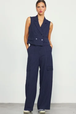 Pinstriped Cargo Wide Leg Pants*SKIES ARE BLUE Best