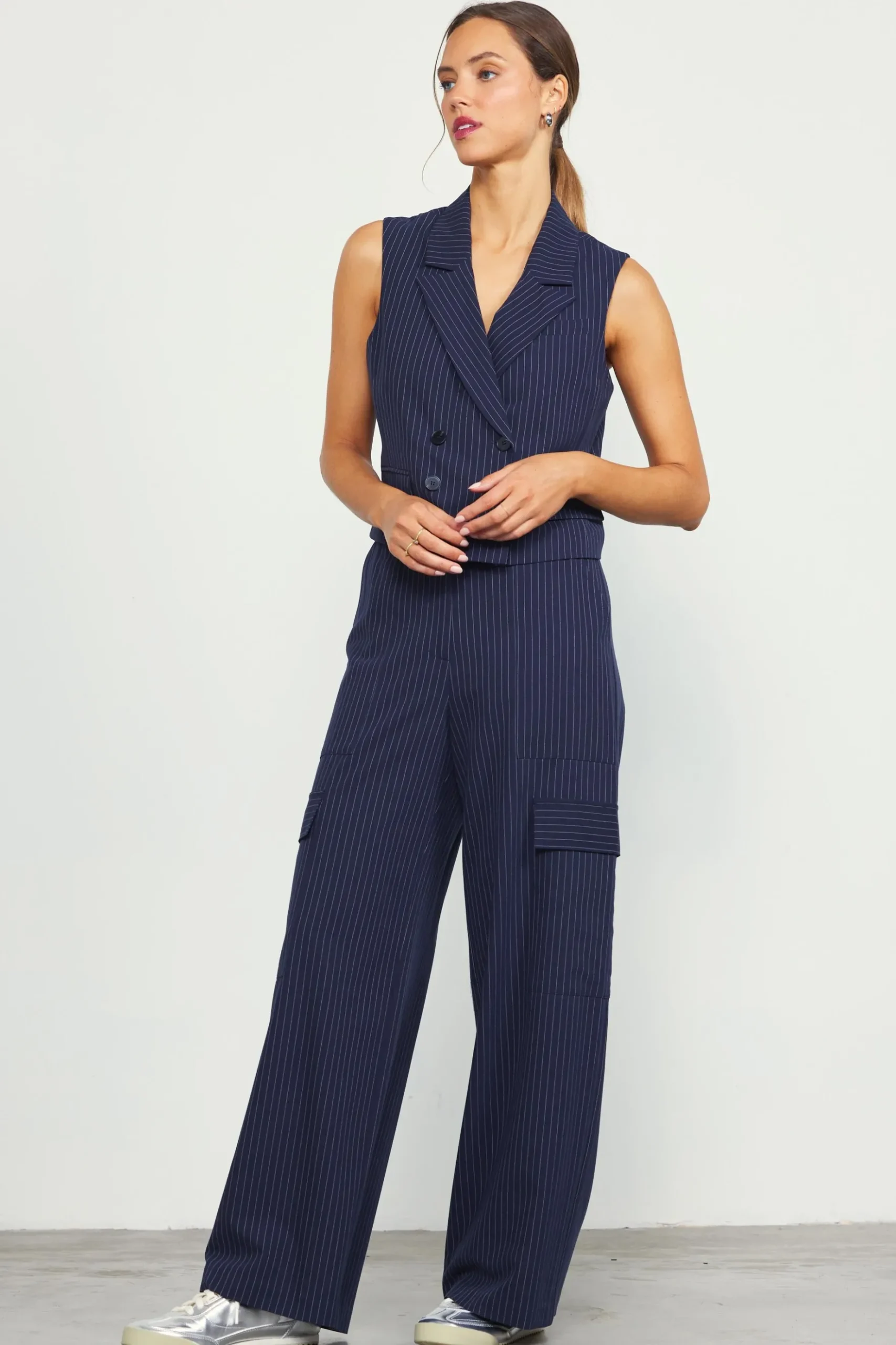 Pinstriped Cargo Wide Leg Pants*SKIES ARE BLUE Best