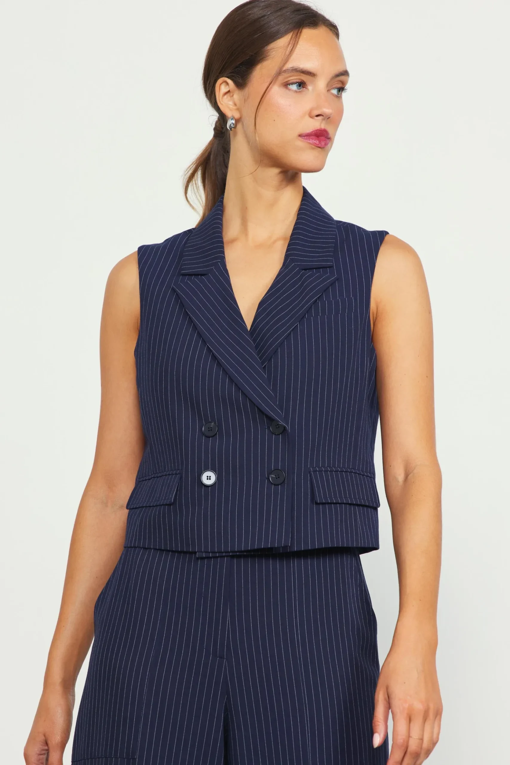 Pinstriped Double Breasted Vest*SKIES ARE BLUE Best