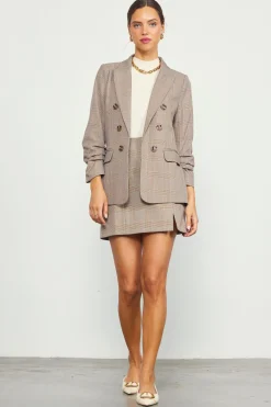 Plaid Ruched Sleeve Tailored Blazer*SKIES ARE BLUE Discount