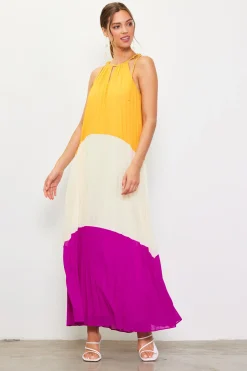 Pleated Color Block Maxi Dress*SKIES ARE BLUE Outlet