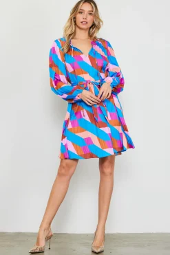 Pleated Geometric Print Mini Dress*SKIES ARE BLUE Online