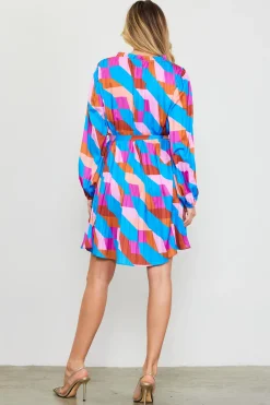 Pleated Geometric Print Mini Dress*SKIES ARE BLUE Online