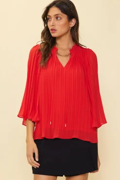Pleated Ruffled Trim Top*SKIES ARE BLUE Online