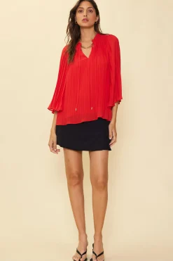 Pleated Ruffled Trim Top*SKIES ARE BLUE Online