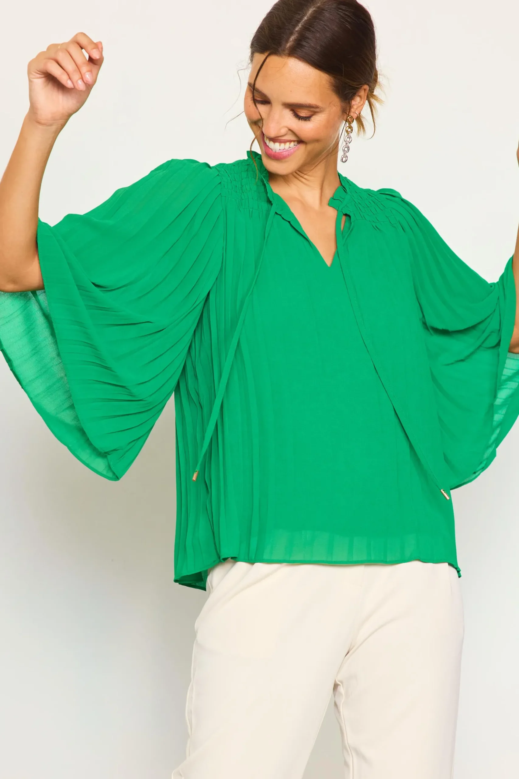Pleated Ruffled Trim Top*SKIES ARE BLUE Sale