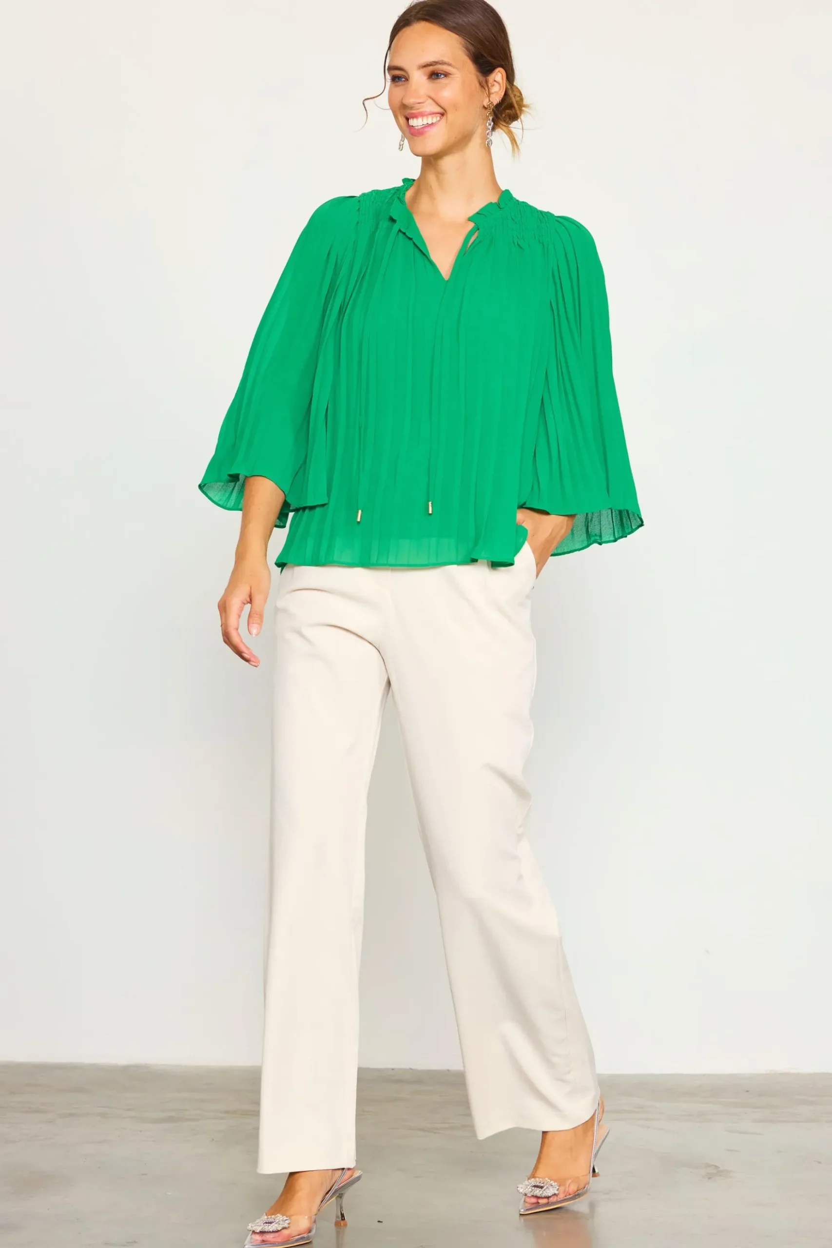 Pleated Ruffled Trim Top*SKIES ARE BLUE Sale