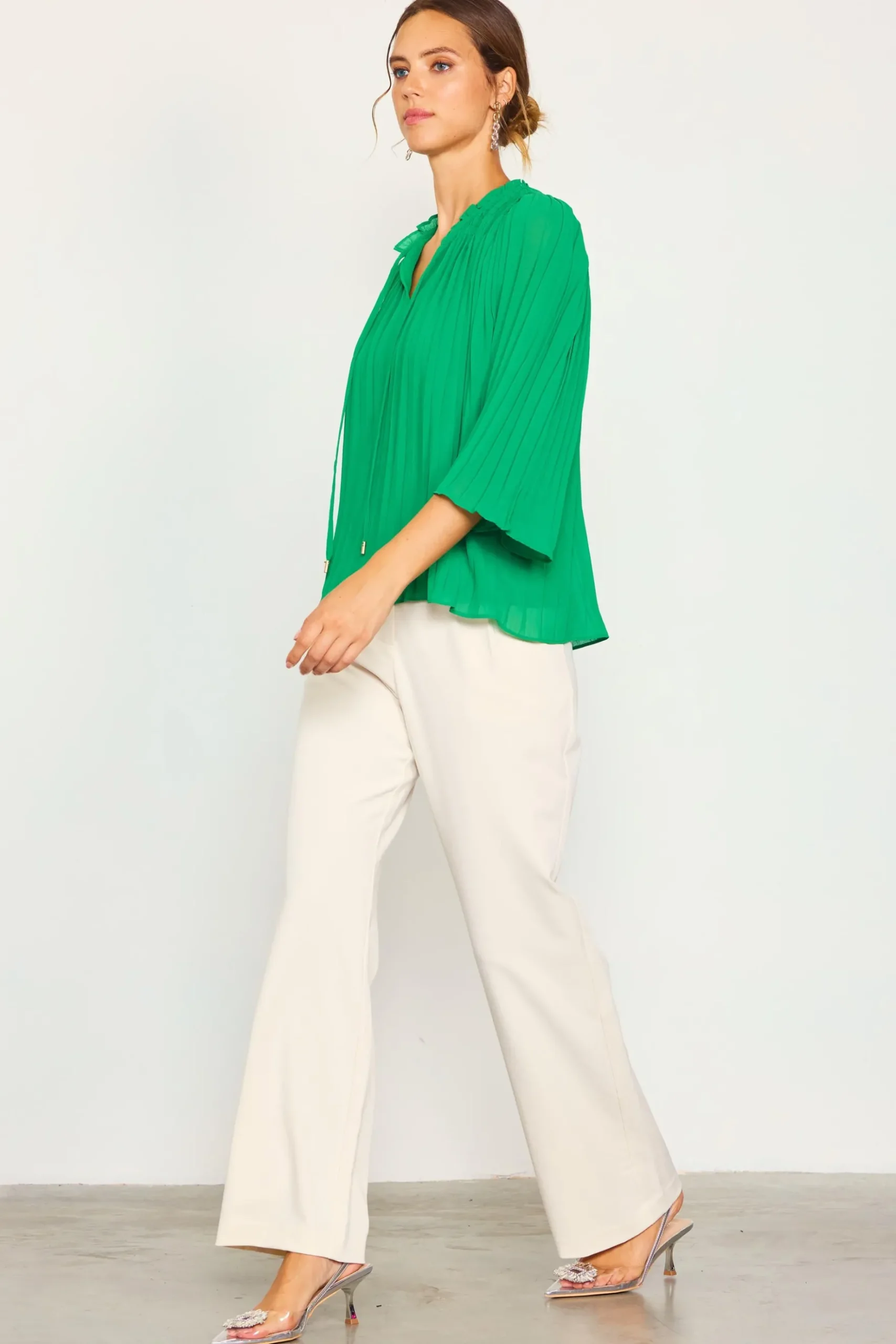 Pleated Ruffled Trim Top*SKIES ARE BLUE Sale
