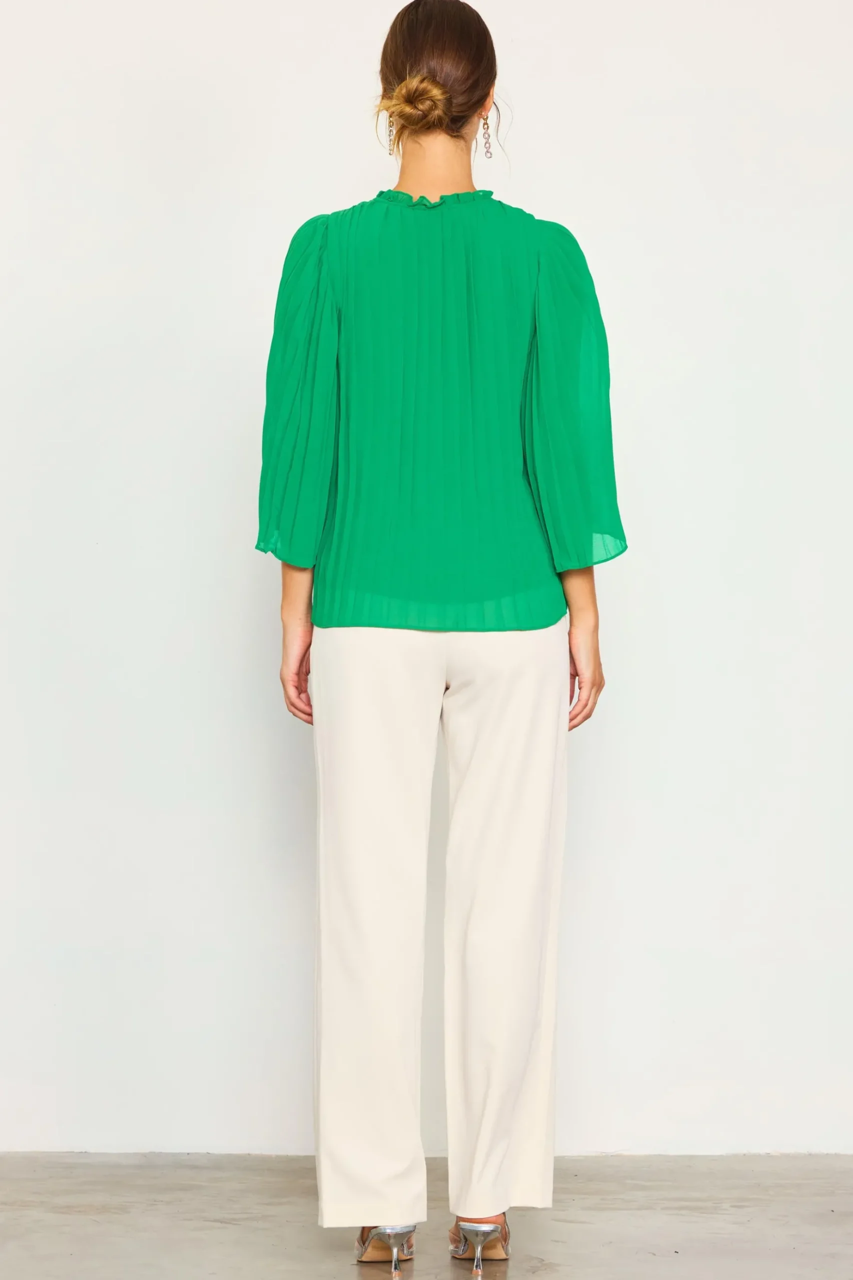 Pleated Ruffled Trim Top*SKIES ARE BLUE Sale