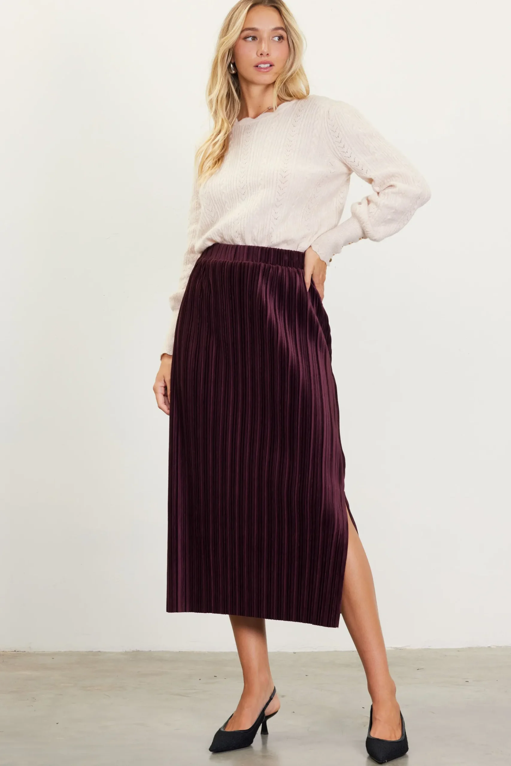 Pleated Velvet Midi Skirt*SKIES ARE BLUE Best