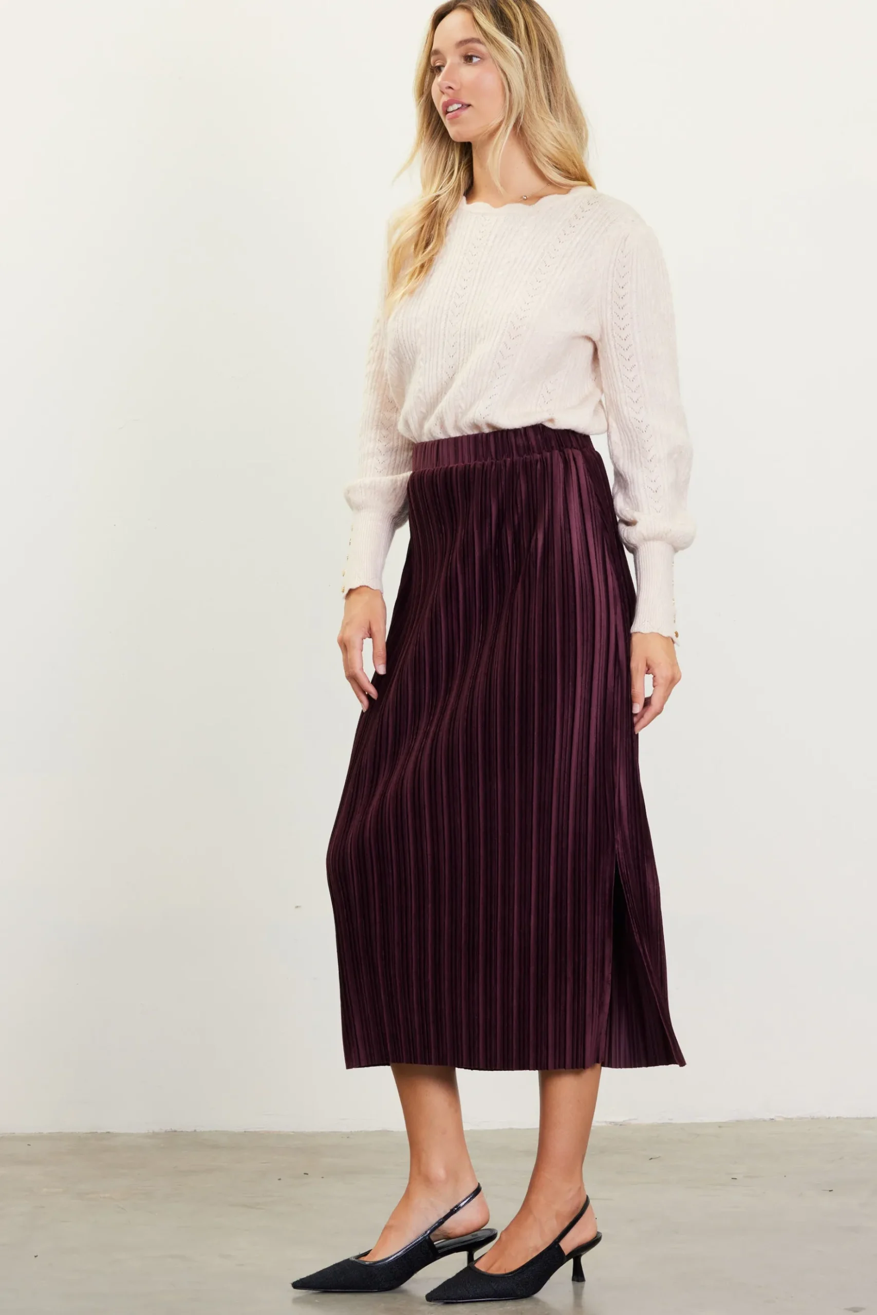 Pleated Velvet Midi Skirt*SKIES ARE BLUE Best