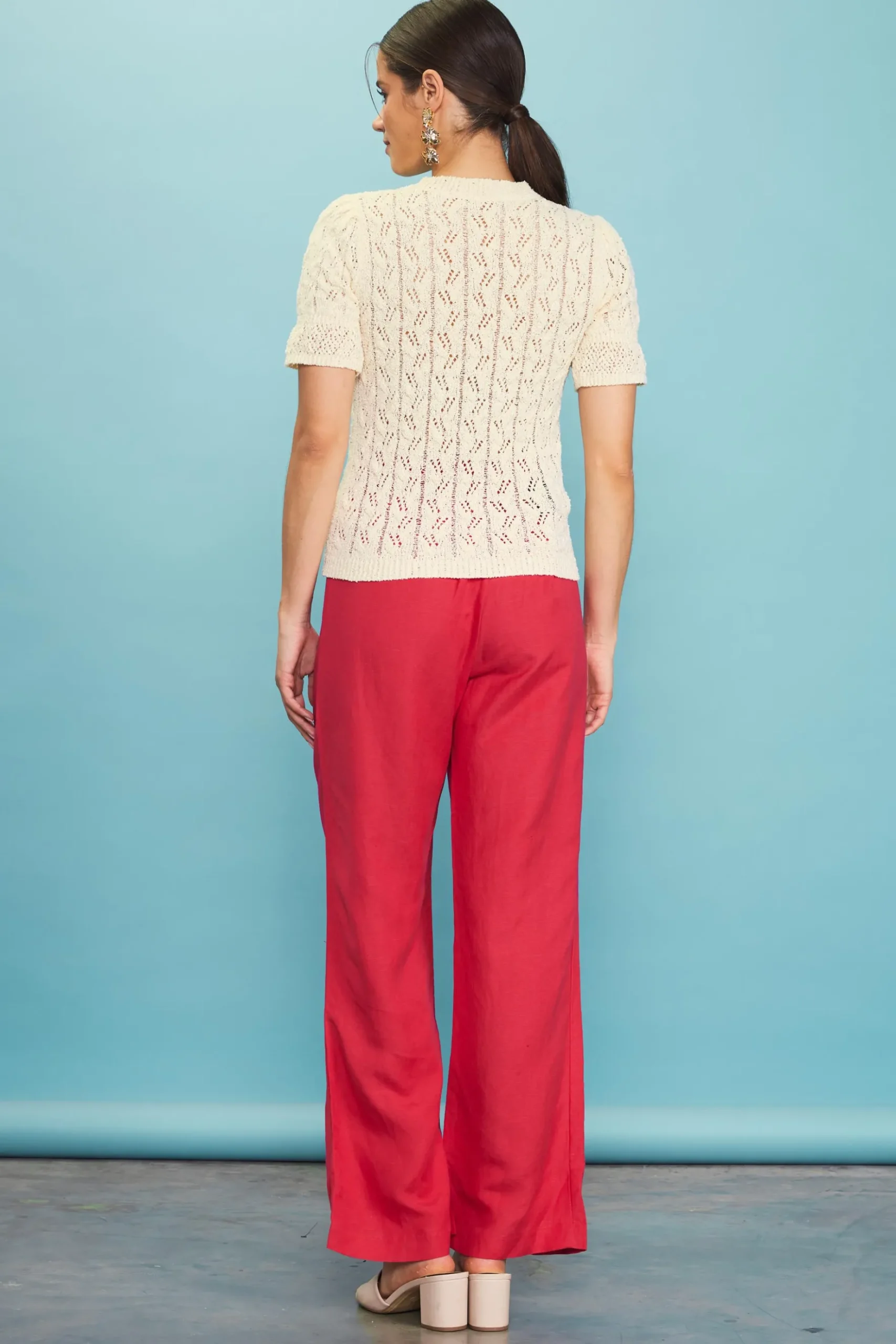 Pointelle Short Sleeve Sweater*SKIES ARE BLUE Best