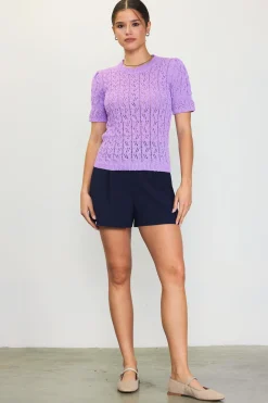 Pointelle Short Sleeve Sweater*SKIES ARE BLUE Clearance