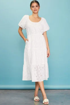 Puffed Sleeve Tiered Midi Dress*SKIES ARE BLUE Clearance