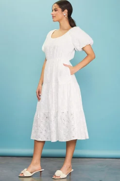 Puffed Sleeve Tiered Midi Dress*SKIES ARE BLUE Clearance