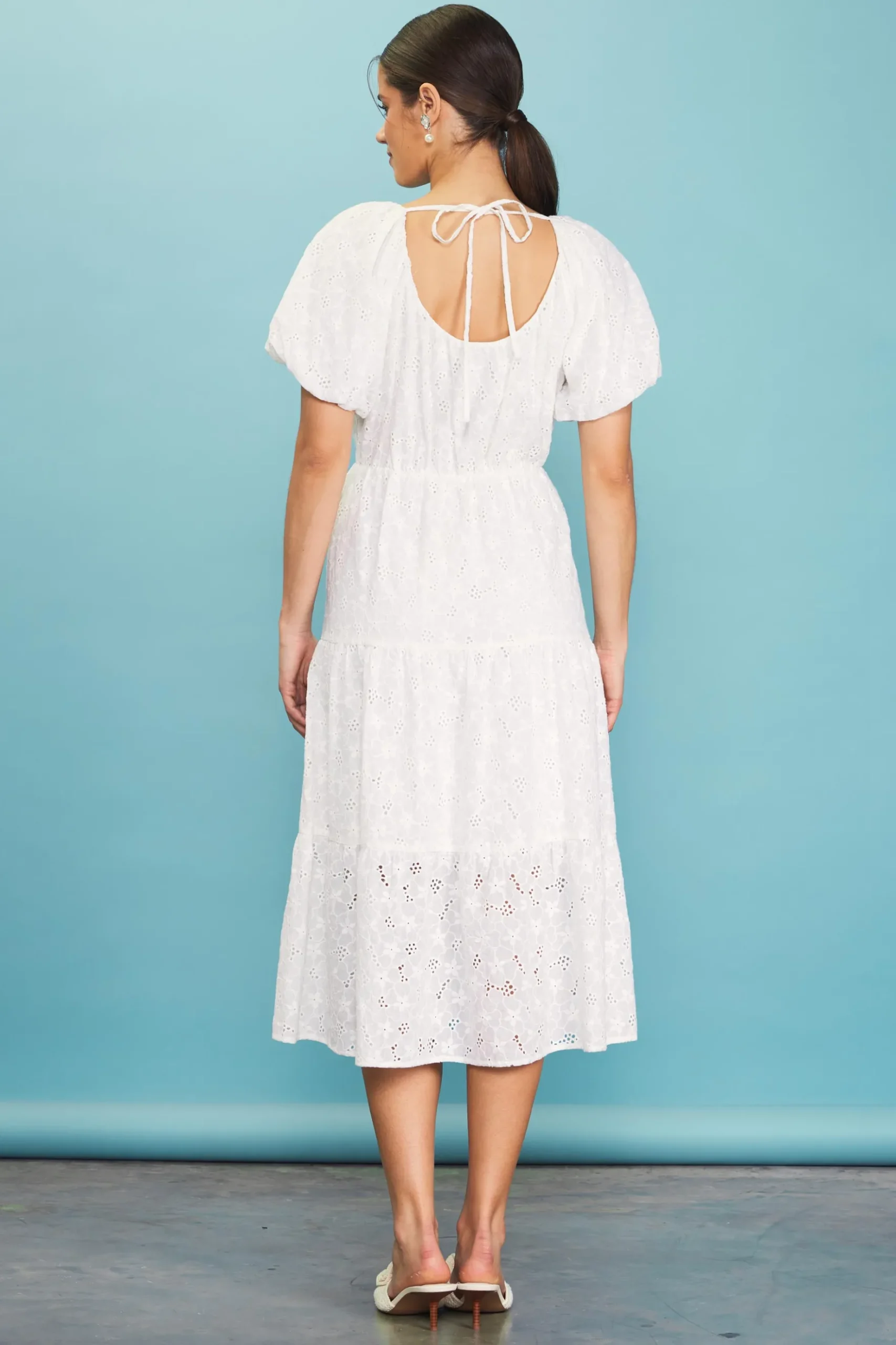 Puffed Sleeve Tiered Midi Dress*SKIES ARE BLUE Clearance