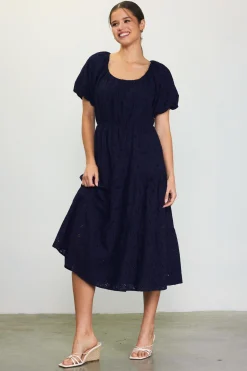 Puffed Sleeve Tiered Midi Dress*SKIES ARE BLUE Outlet