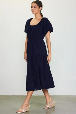 Puffed Sleeve Tiered Midi Dress*SKIES ARE BLUE Outlet