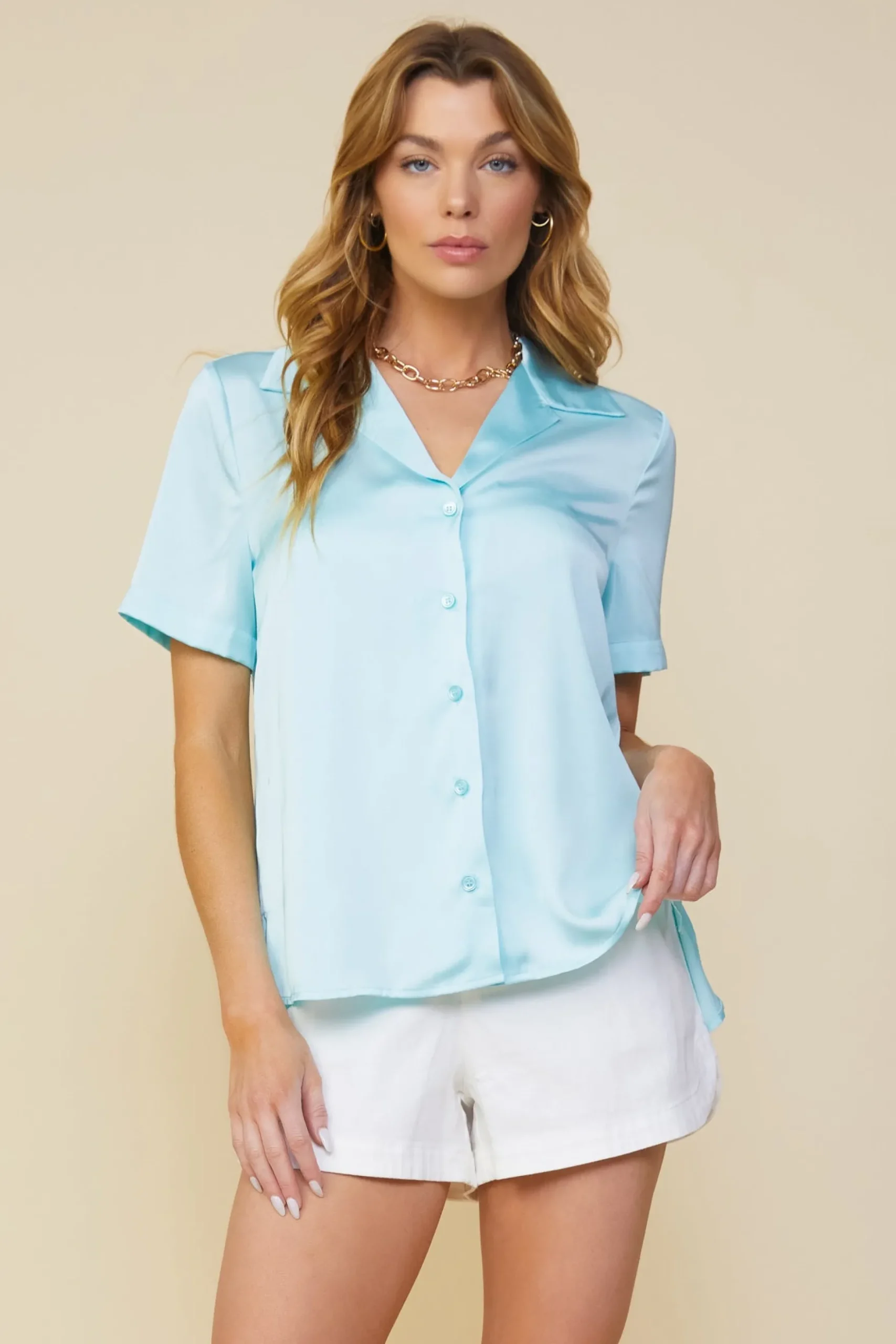 Recycled Button Down Short Sleeve Shirt*SKIES ARE BLUE Online