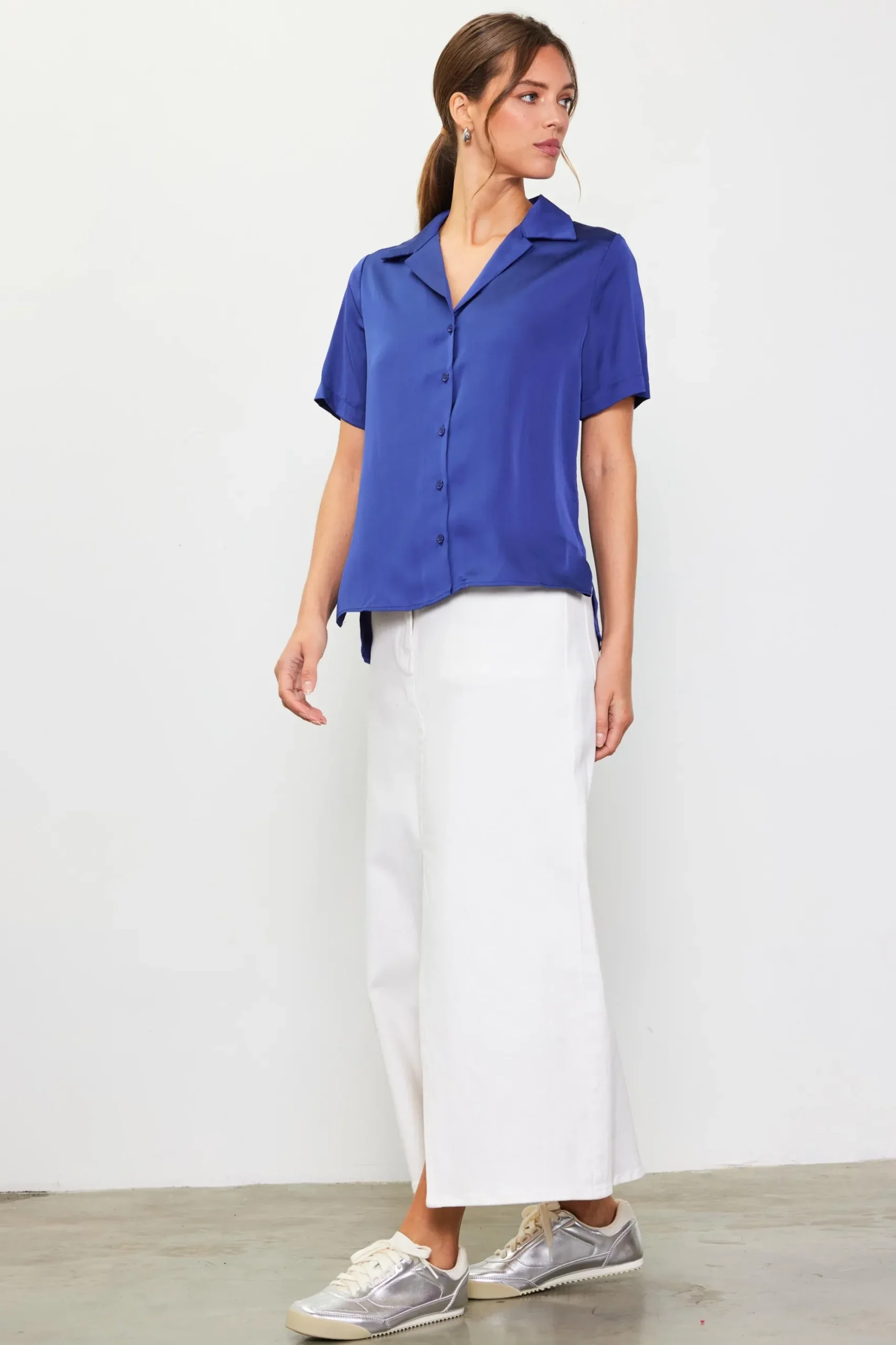 Recycled Button Down Short Sleeve Shirt*SKIES ARE BLUE Sale