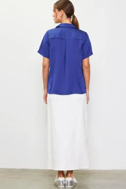 Recycled Button Down Short Sleeve Shirt*SKIES ARE BLUE Sale