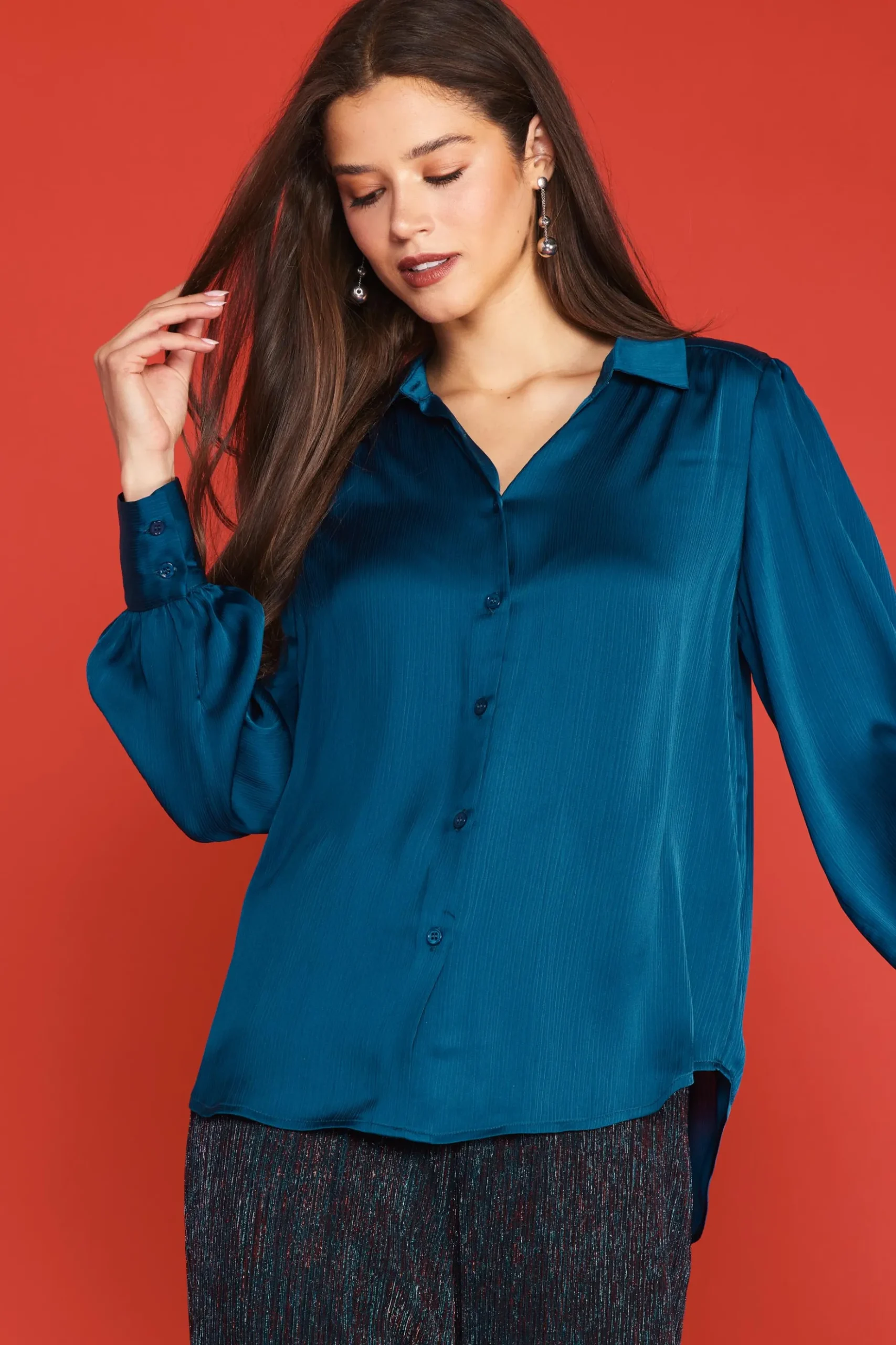 Recycled Crinkle Satin Buttondown*SKIES ARE BLUE Hot