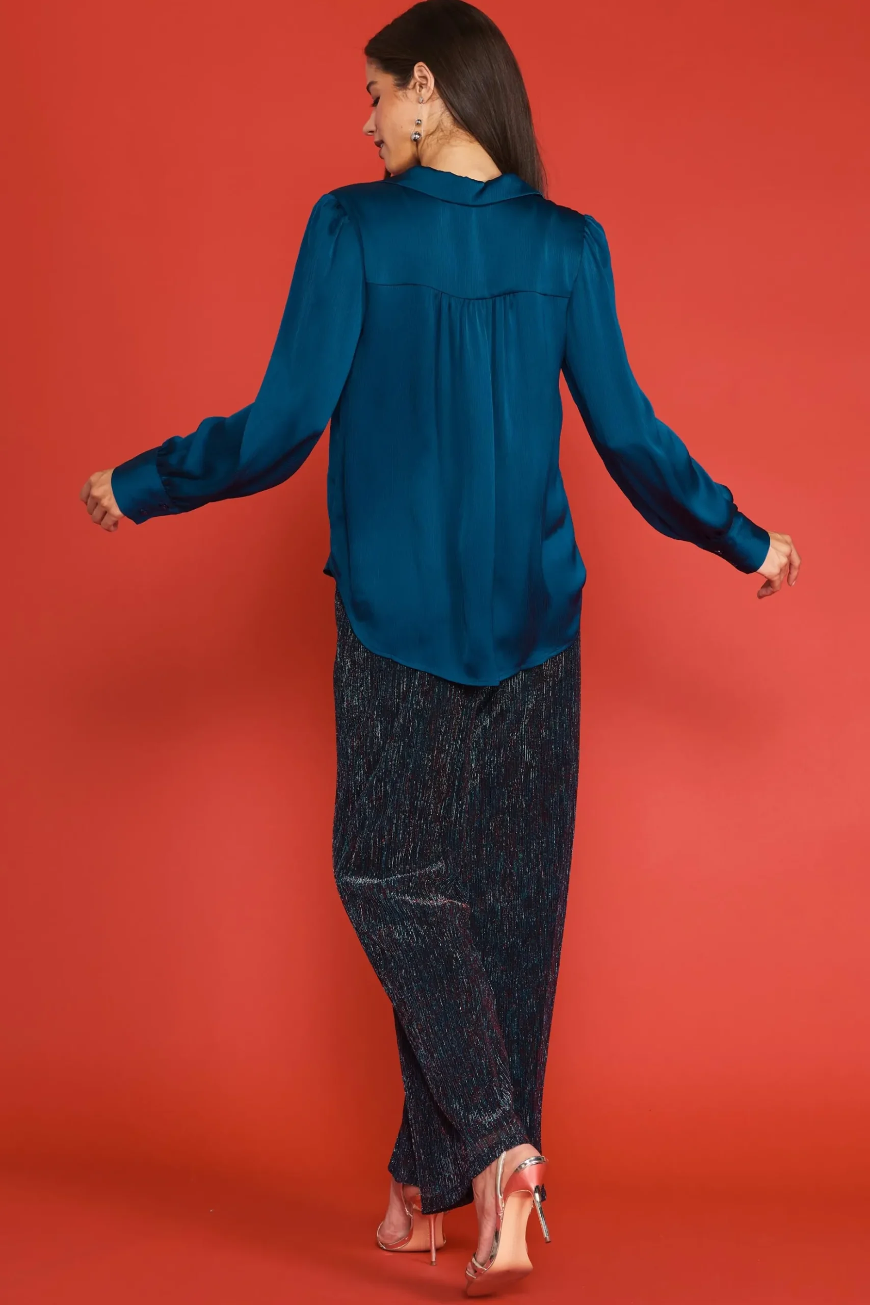 Recycled Crinkle Satin Buttondown*SKIES ARE BLUE Hot