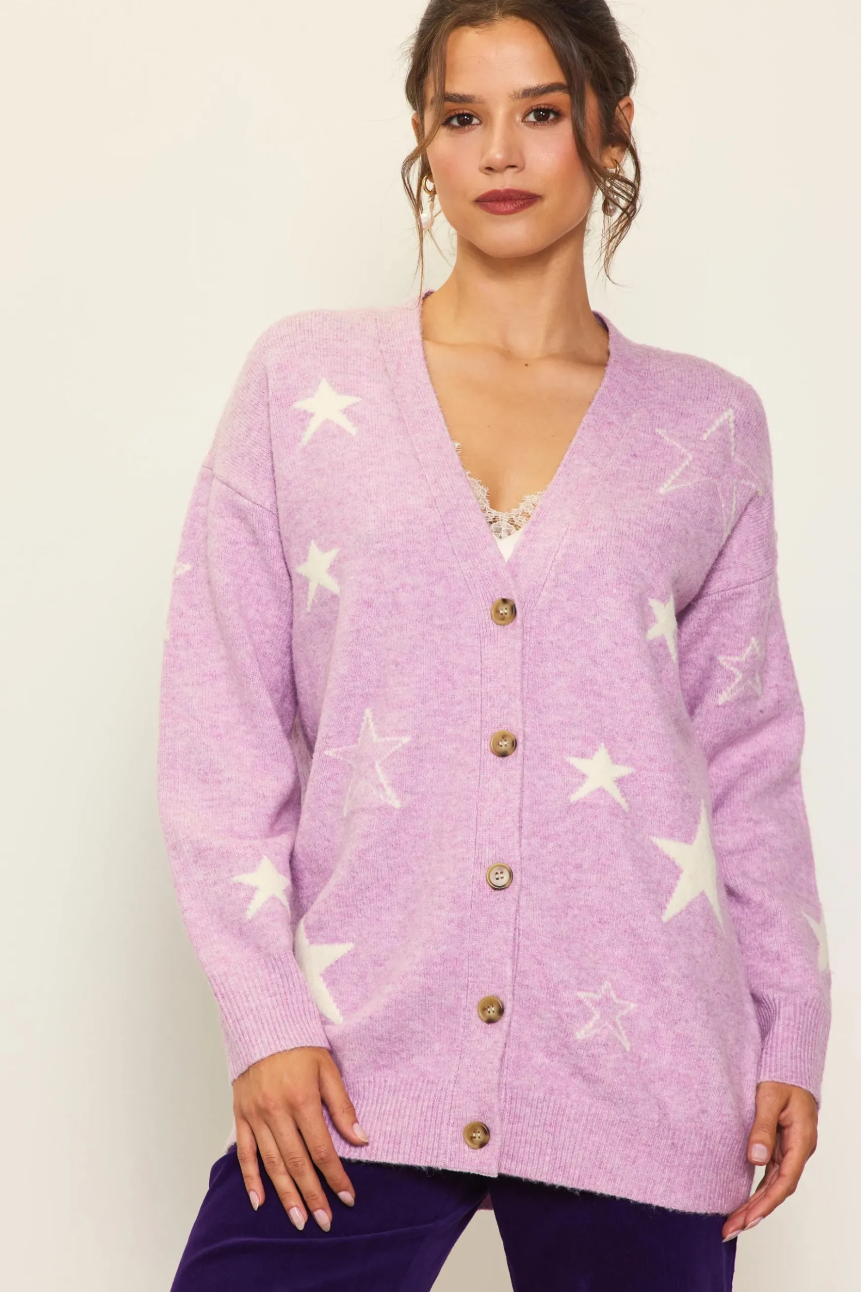 Recycled Star Motif Sweater Cardigan*SKIES ARE BLUE Outlet