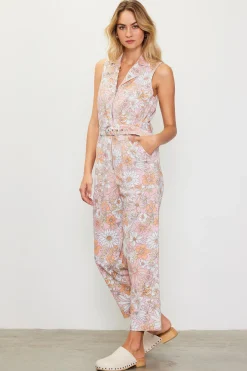 Retro Floral Belted Zip Jumpsuit*SKIES ARE BLUE Outlet