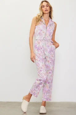 Retro Floral Belted Zip Jumpsuit*SKIES ARE BLUE New