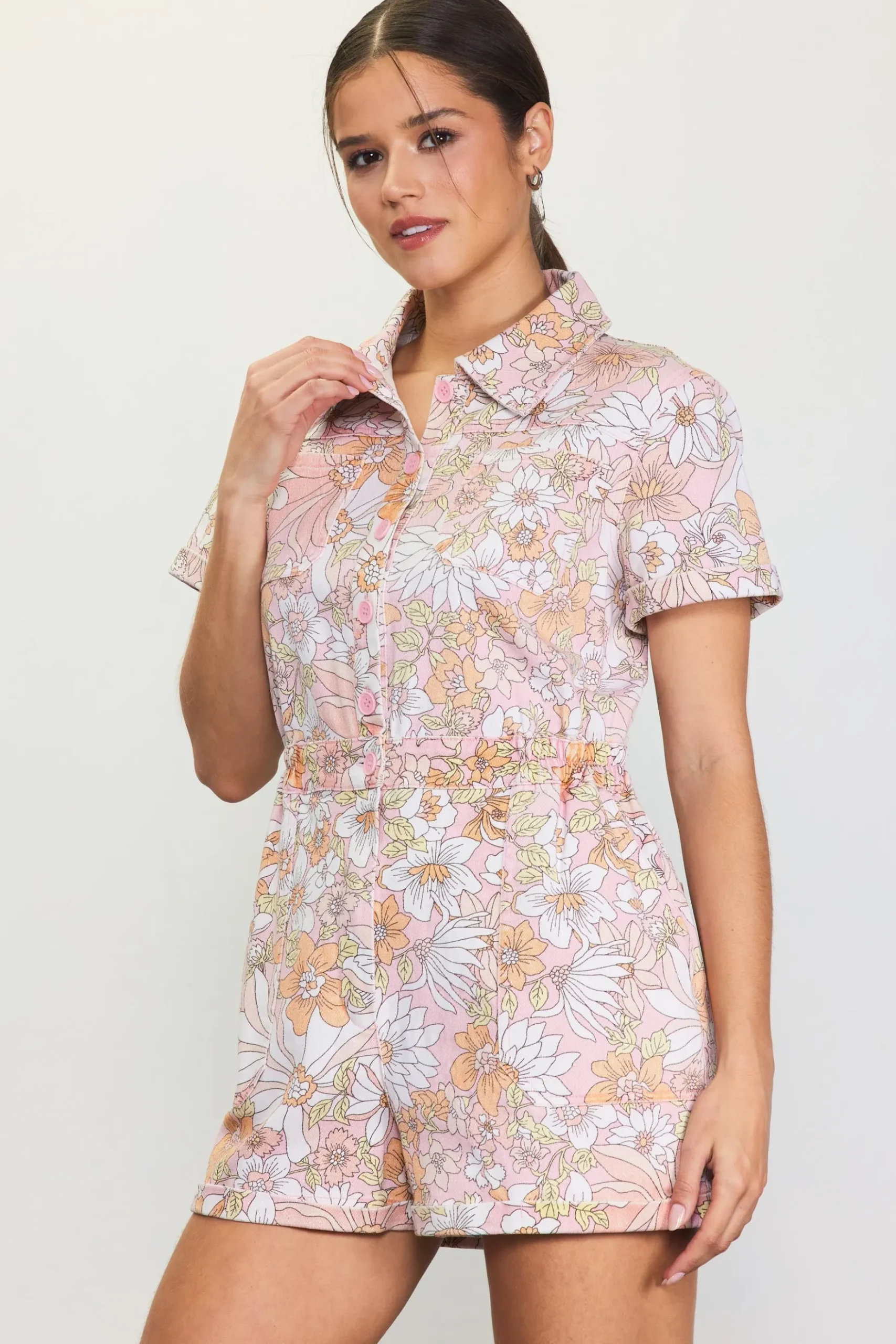 Retro Floral Collared Romper*SKIES ARE BLUE Best