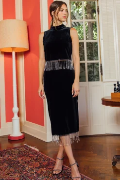 Rhinestone Fringe High Waisted Skirt*SKIES ARE BLUE Sale