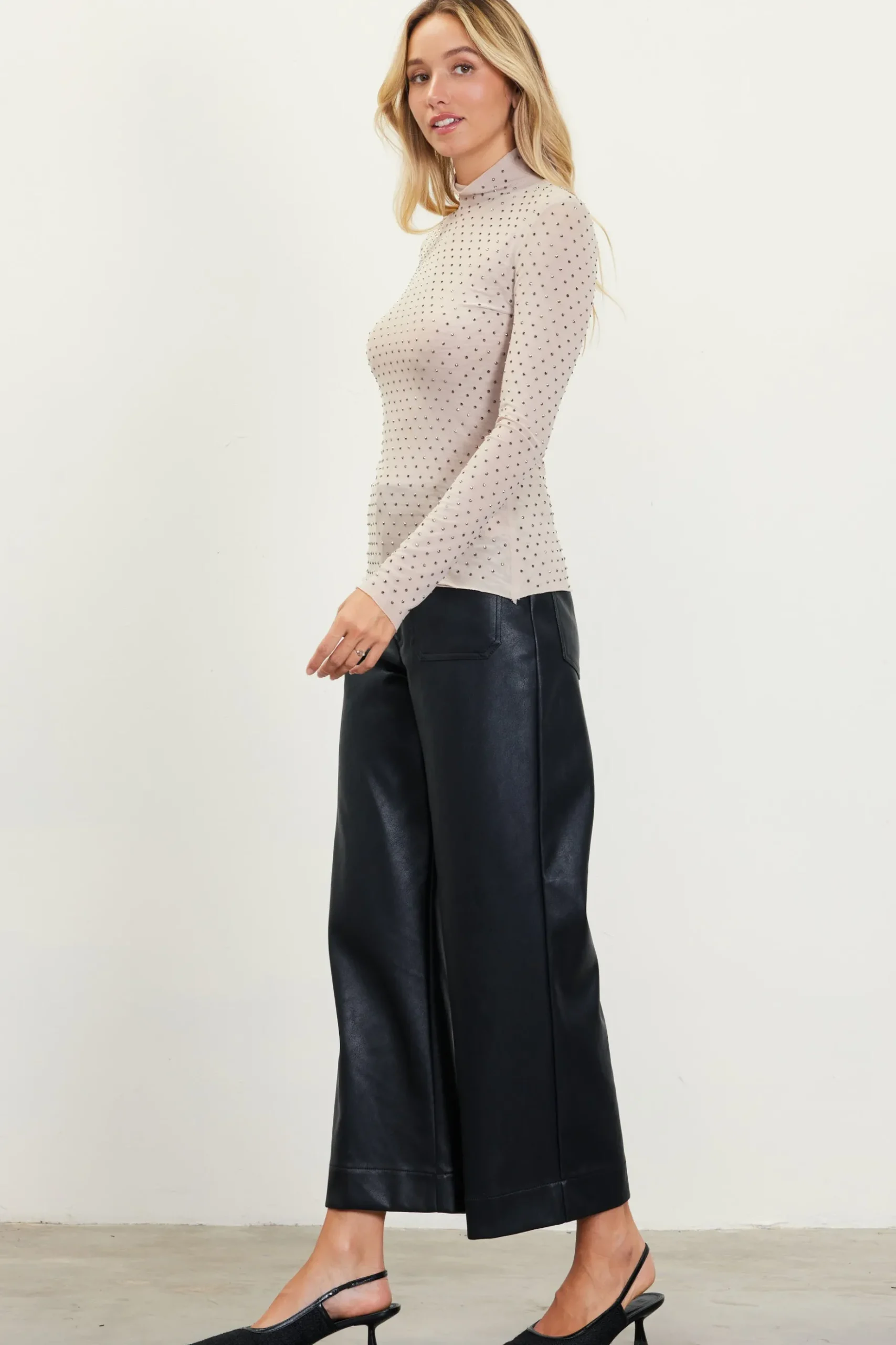 Rhinestone Mesh Mock Neck Top*SKIES ARE BLUE Clearance